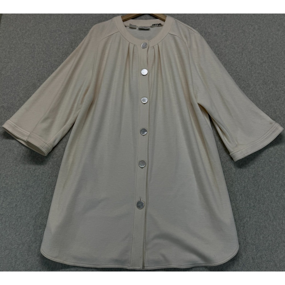 Vintage Valentino Boutique Tunic Top Womens Cream 3/4 Sleeve Buttons Pleated 12